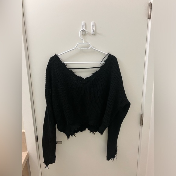 Forever 21 Sweaters - SALE | Forever 21 black ripped off the shoulder sweater NWOT